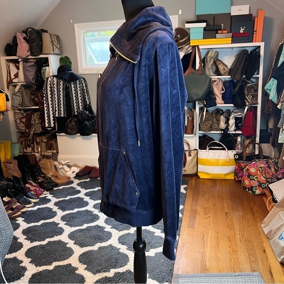 MICHEAL KORS Navy Blue Velour Zip Up Jacket Size XL - Picture 7 of 12